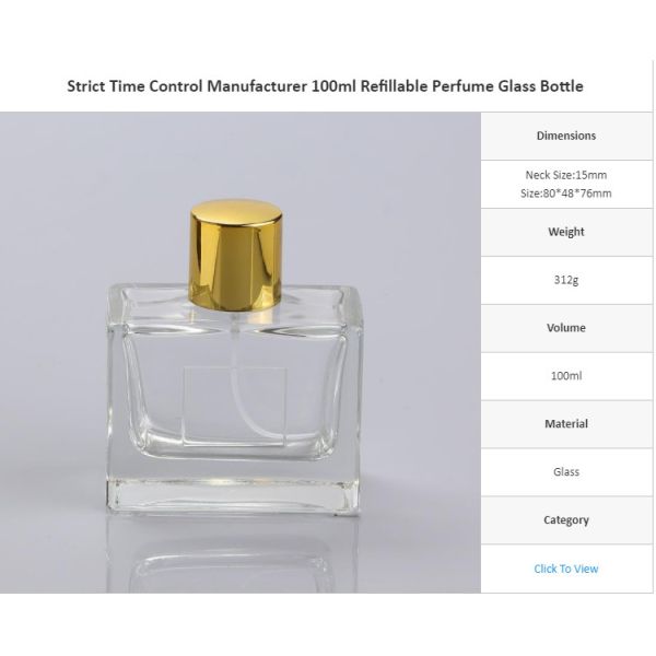 Strict Time Control Manufacturer 100ml Refillable Perfume Glass Bottle