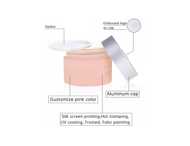 Customizable Pink Luxury Glass Cosmetic Jar 2oz With Silver Metal Cap