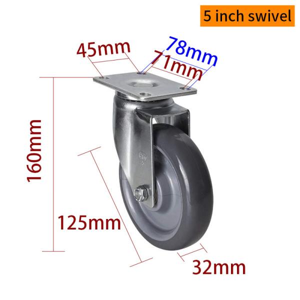 EDL à charge moyenne 5 pouces 150 kg Plaque TPU Caster par type rigide, pivotant et frein