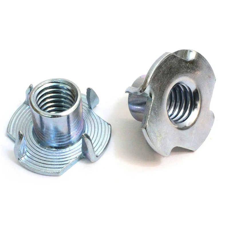 M4 M6 M10 Carbon Metal Tee Nut  Galvanized Blue White 4 Claw 4 Prong Furniture Nut DIN1624