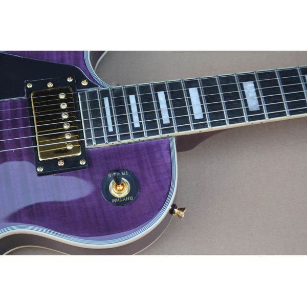 Custom Purple Electric Guitar with Left Handed,Flame Maple Veneer,Gold Hardware,22 Frets,White Binding