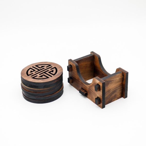 Polished Home Decor Walnut Wood Coasters Wood Drink Coasters With Holder