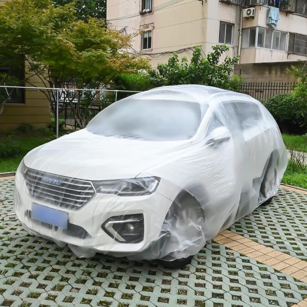 Disposable Car Covers，12.5 x 21.7ft Universal Clear Plastic Car Cover，Disposable Full Exterior Covers Elastic