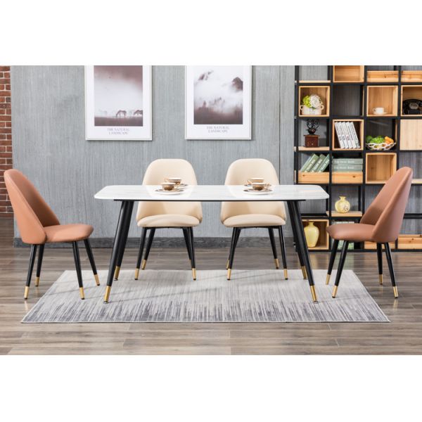 Senmeiyuan luxury High Back Leather Dining Room Chairs With Metal Legs customized