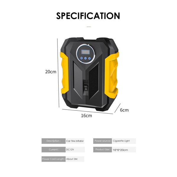 Portable Car Tire Inflator 12V 10A Smart Cig Lighter Air Compressor