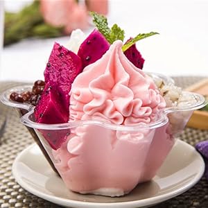 8 Oz Dessert Cups With Spoons, Pack Clear Plastic Small Party Serving Bowls For Sundae, Parfait, Fruit, Strawberry Shortcake, Disposable Snack Bowls Flower Shape