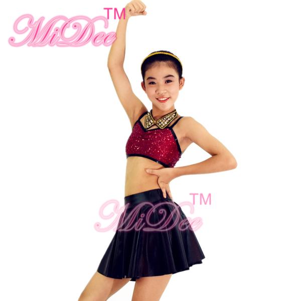 Sleeveless Jazz Tap Costumes Sequin Crop Top Sun Floral Brief Under Skirt