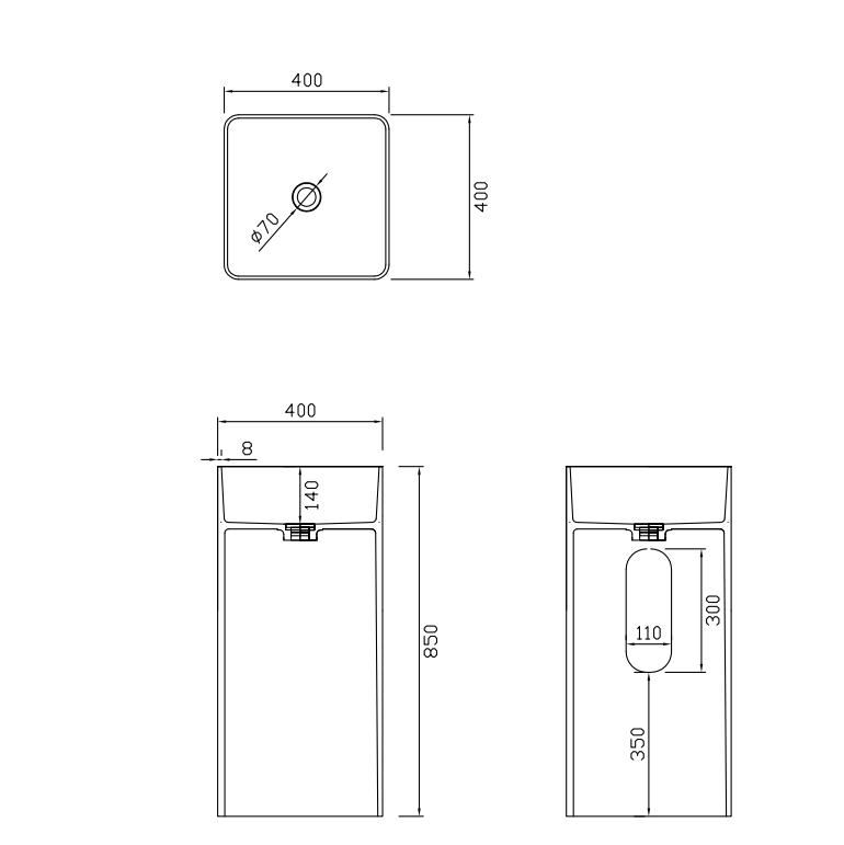 Freestanding Scratch Proof Bathroom Pedestal Basin Sink For Luxury Powder Room ODM