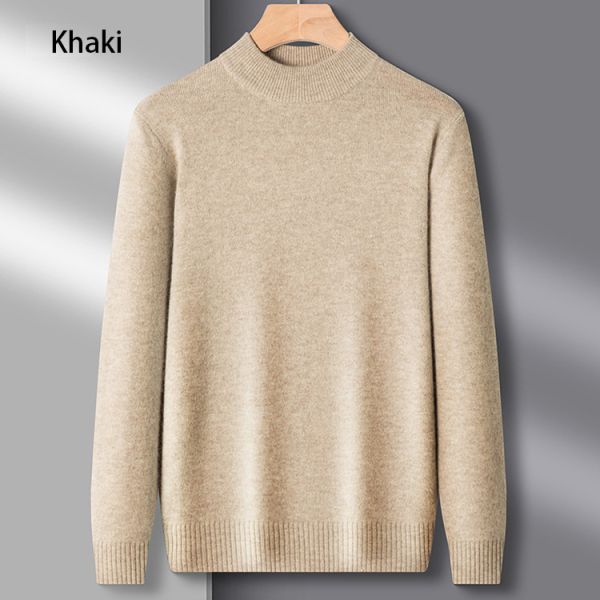 Men s Sweaters with Ribbed Hem for Fall/Winter Half High Collar Woolen Crew Neckline and Seasonal Style