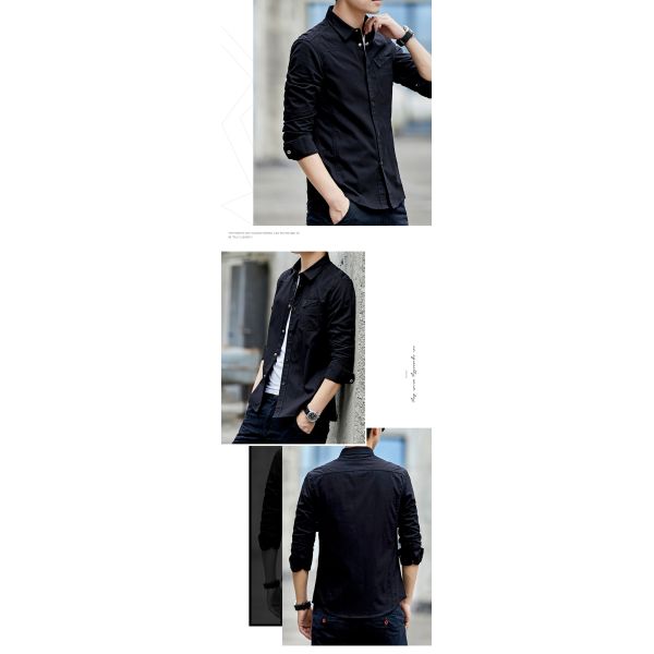 Camisas formales para hombres delgados en algodón teñido de material y construcción