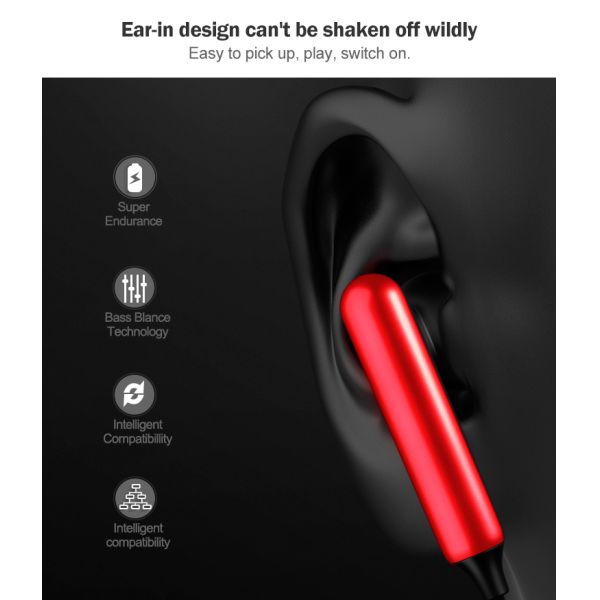 Dual EQ Mode Wireless Neckband Earphones 15m Rechargeable Lithium Battery