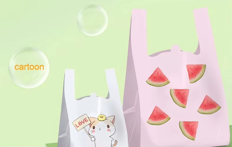 Cute Pink Peach Heart Embossed Printed Side Gusset Bag Thickened PE Supermarket Use Garbage Packing Fruit Bag Recyclable