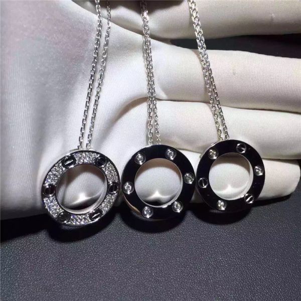 18K White Gold Love Necklace , Real Diamond Paved 18k White Gold Necklace