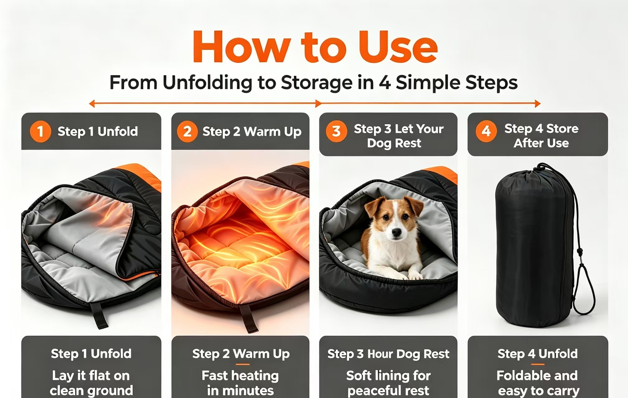 Compact Easy‑to‑Store Heated Dog Sleeping Bag, Lightweight 0.93kg Foldable Pet Sleeping Bag for Small Medium Various Dog Breeds, Perfect for home and Cold Weather Outdoor Activities