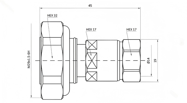 7/16-J-1/2S RF Connector with 50Ω Impedance Nickel-Plated Brass and PTFE Insulator for Stable Signal Transmission
