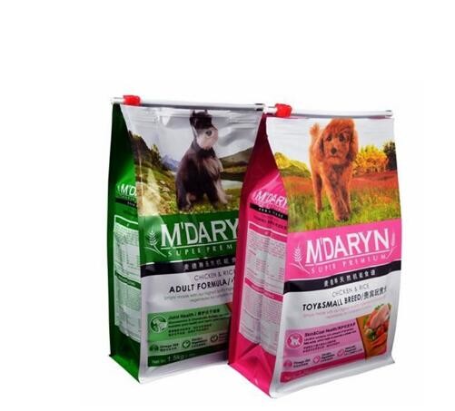 High Quality Custom Printed Laminated Flat Bottom Dog Pet Food Packaging Bag With Resealable Zipper