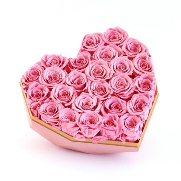 New Design Flower Box Real Preserved Roses 5-6cm Rose In Heartshape Flower Box Gift For Friend