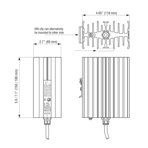 100Watt / 200Watt Black Industrial Electric Heaters Large Convection Surface IP65 230-240VAC/110-120VAC