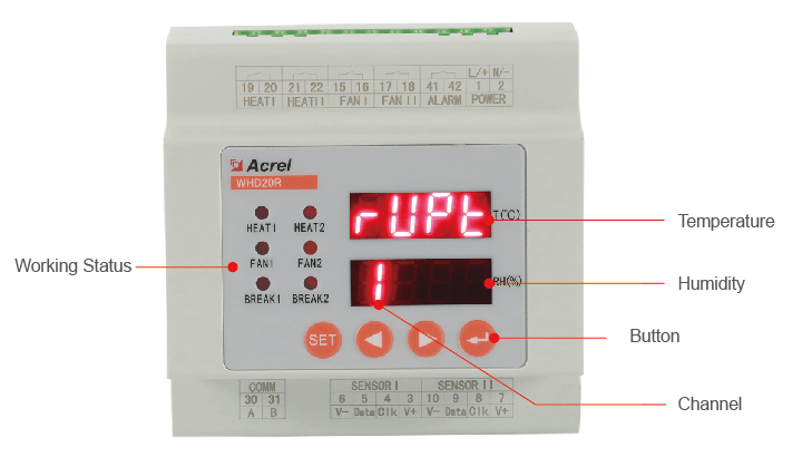Регулятор WHD20R-22 температуры и влажности DC 100-350V рельса 35mm DIN
