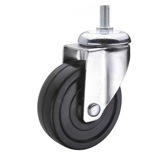 medium duty 4 swivel black rubber caster,  soft rubber castor rotating with brake China supplier factory