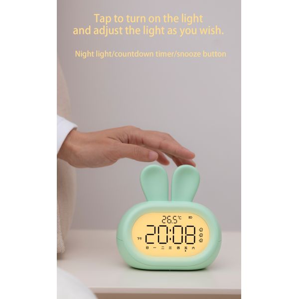 Rabbit Modern Design Dual Function Analog-Digital Alarm Clock with Cute Backlight Smart Quartz Wake-up Light for Kids