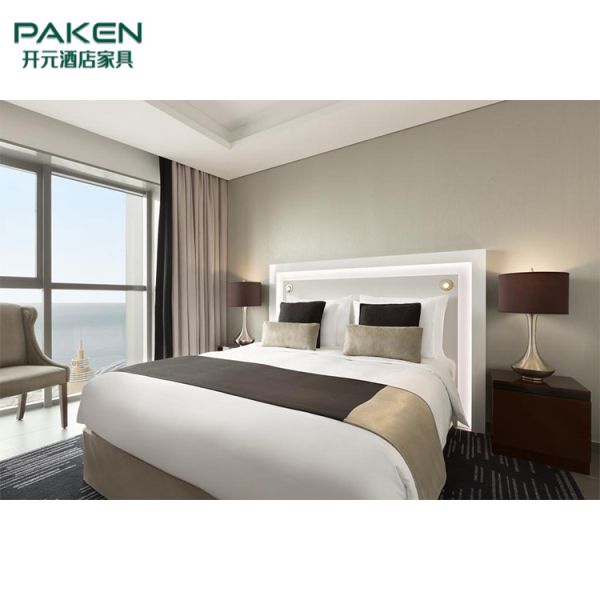 Full Set Tan And White Color Luxury Hotel Bedroom Furniture