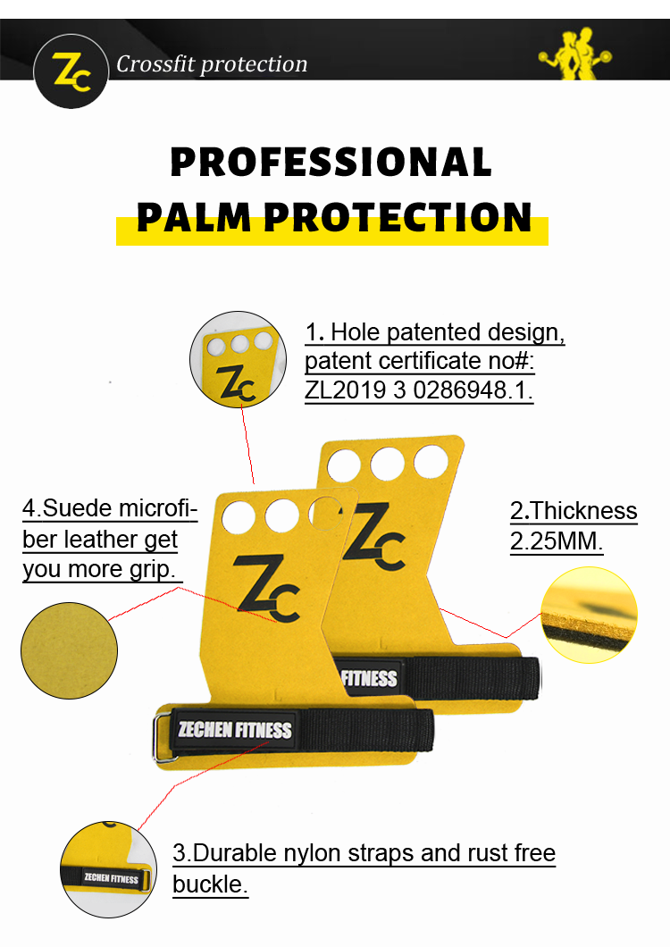 3 Holes Crossfit Hand Grips Yellow Suede Microfiber Leather Palm Protector Gloves