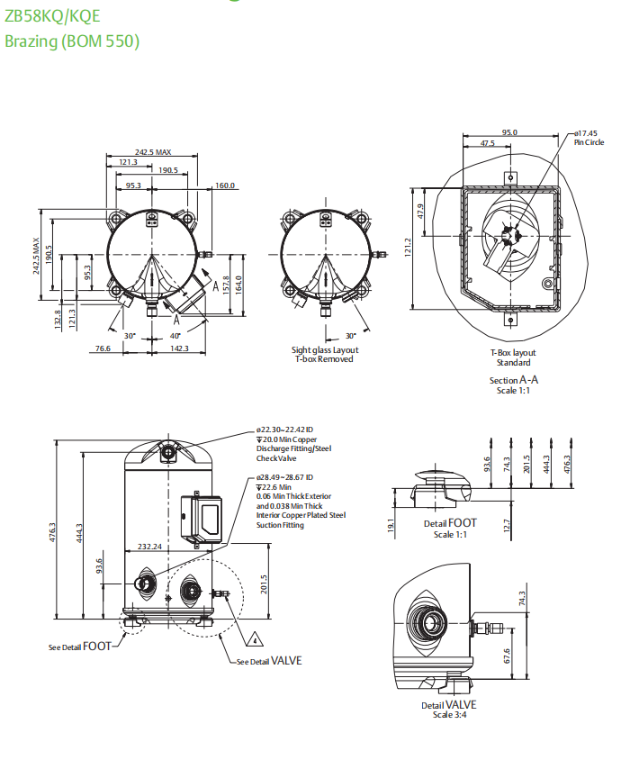 Компрессор переченя компрессора ZB58KQE-TFD-550 замораживателя Copeland хладоагента 8HP R134a