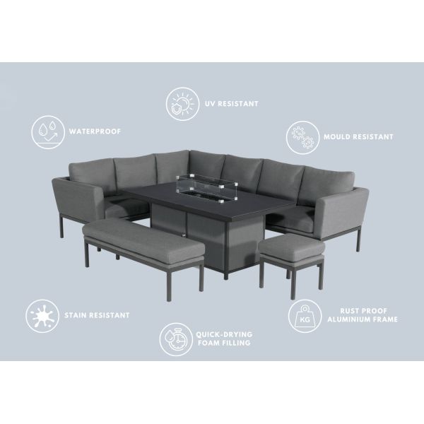 Mail packing Y AJUNION Luxury Outdoor Fabric Patio Furniture Dining Set with Firepit Table