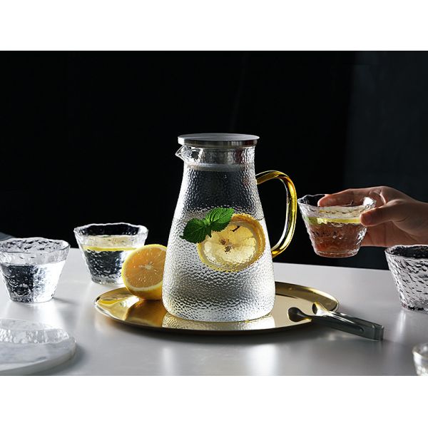 Кувшин напитка круглой ручки стеклянный, изолированный кувшин термостойкого стекла с крышкой