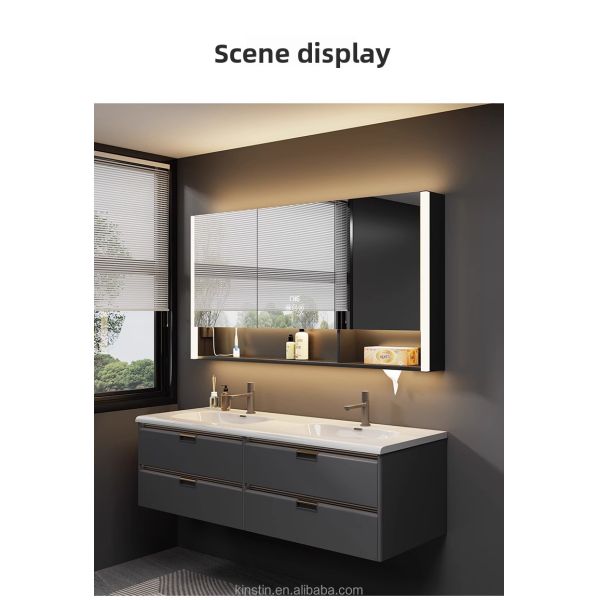 Modern Water-Resistant LED Mirror Wall Mounted Bathroom Vanity Medicine Cabinet for Hotel Apartment Villa Makeup Application