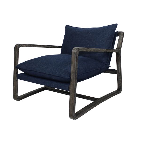 Modern Wooden Frame Lounge Chair 82x91x76cm Comfortable With Navy Blue Cushions
