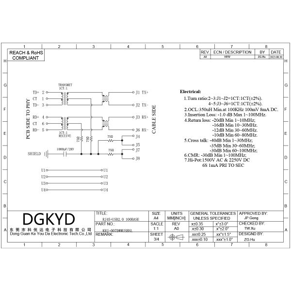 RJ45 with USB 2.0 socket 100Mbps integrated filter without light strip shielding KRJ-007DWWUSBNL