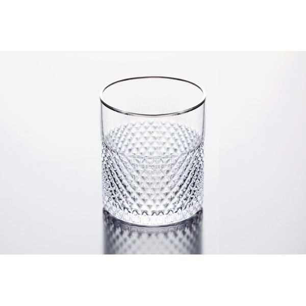 Diamond Shaped Whisky Gold Rimmed Drinking Glasses 12.6 Ounce 360ml Silver Edge