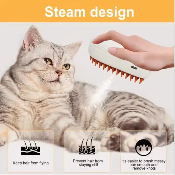 2024 New 3 In 1 Pet Hair Cleaning Steam Brush Spray Comb Rechargeable Cat Steamy Brush