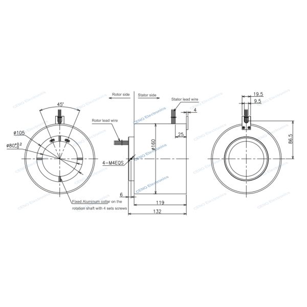 ID 80mm Through Hole Slip Ring Electrical Hollow Shaft Slip Ring