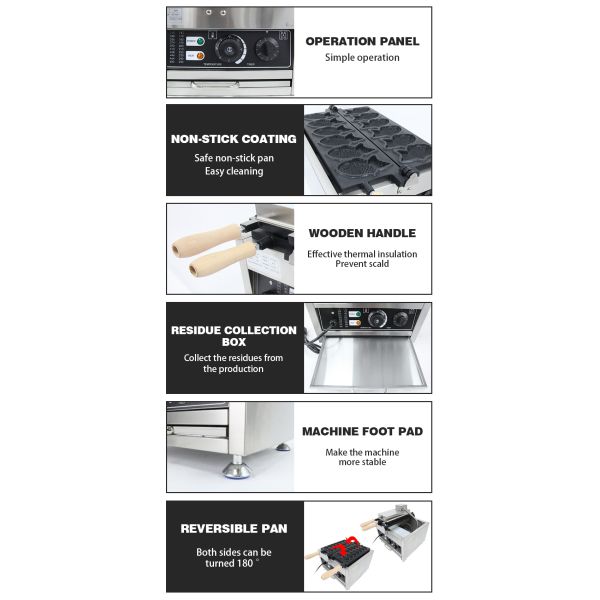 Корейский рыбный торт Коммерческий электрический вафлист Тайяки с 18 кг нержавеющей стали