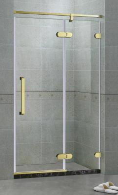 Golden Inline Frameless Shower Door Hinged Tempered Glass With 180 Degree Magnetic Seals