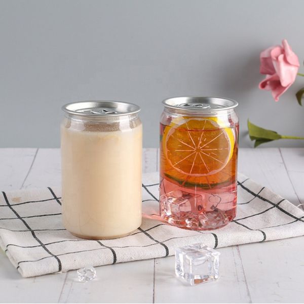 Support logo Transparent Plastic Soda Cans Plastic Sealable Cans Beverage Plastic Cans with Aluminum Lids