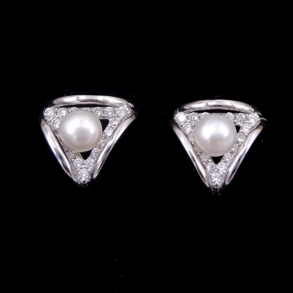 Серьги жемчуга серебра формы Триангел/реальный естественный пресноводный стуб серег жемчуга