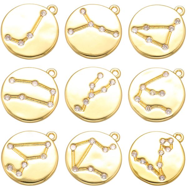 Золото CZ покрыло привесной шкентель монетки зодиака гороскопа 12 страза ожерелья для делать ювелирных изделий