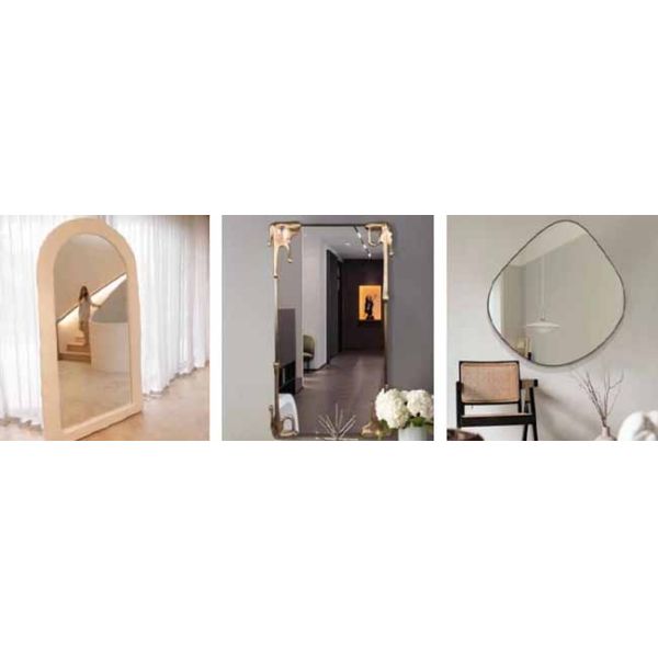 Modern Luxury Villa Hotel Accent Golden Decorative Mirror Bedroom Bathroom Wood Frame Irregular Shape Wall Mirror Furniture