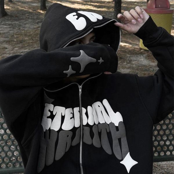 Anti-rides Puff Impression sur mesure Hoodies plein visage Fermeture à glissière Hoodie 200 grammes à 500 grammes