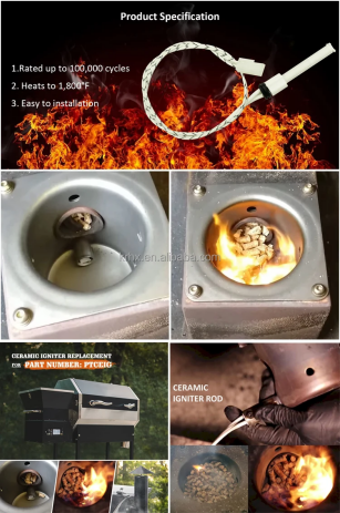 Grill à pellets à base de biomasse de bois / Poêles à chaud en céramique / Kit d'allumage à tube 110/220/230V Puissance 200-300W Température 900-1100C U.W. 57g