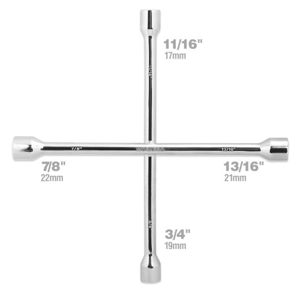 Chrome Car Wheel Wrench Four Way Lug Wrench Dia 17 - 19-21 - 23mm Heads