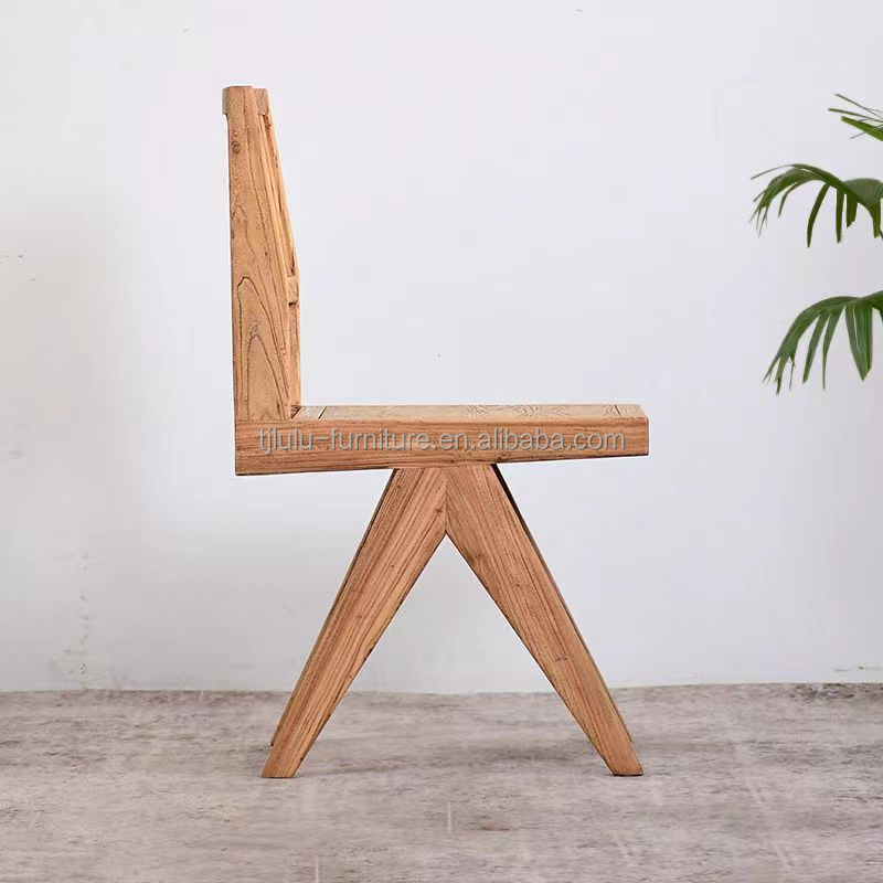 Vintage Luxury Elm Solid Wood Dining Chair in Walnut Finish for Customized Designs Furniture