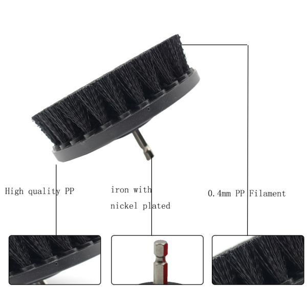 PP Wire Electric Drill Cleaning Brush 6.5mm Hole Dia 4 Piece Drill Brush Set
