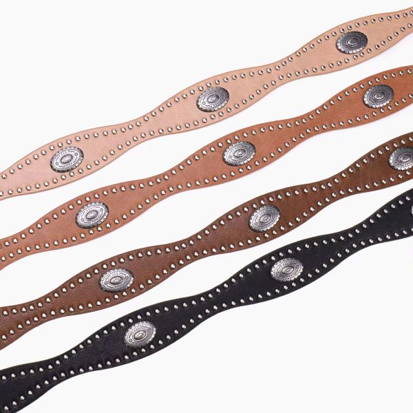 Fashion Women's Design Rivet Studs Belt Genuine Leather With Zinc Alloy  Buckle Belts