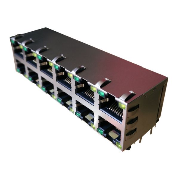 1840257-8 Stacked Rj45 Modular Jack Gigabit 2x6 MAG45 Ground Shield With Leds