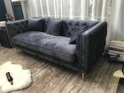 3 Seats Sofa Velvet Upholstered Restaurant Booth Button Decoration For Hotel Lobby